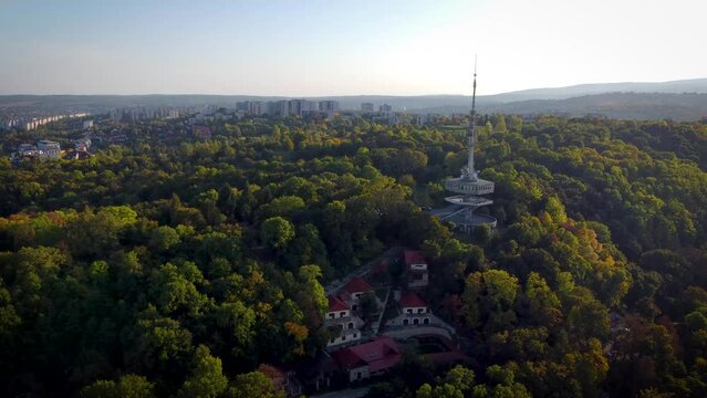 Avas Kil&aacute;t&oacute;. Miskolc town with an old Radio Station antenna, which is a now a popular place to get a view of the city