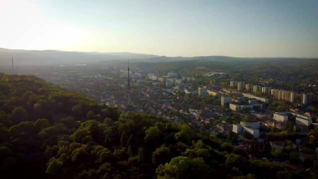 Miskolc little town in Avas Kil&aacute;t&oacute;. Hungary with an old Radio Station antenna, which is a now a popular place to get a view of the city