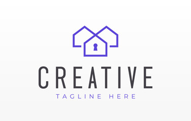 Key House Line Logo Icon Design Template