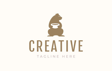Fototapeta premium Bear Carrying Bowl Simple Logo Design Template