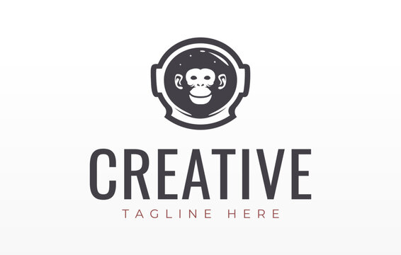 Monkey Astronaut Helmet Logo Design Template