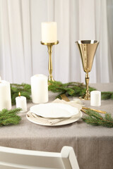 Concept of Happy New Year, Christmas table setting