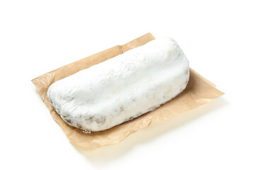 Stollen, tasty German dessert, isolated on white background