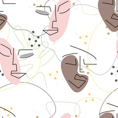 Woman Face line. Abstract drawing seamless pattern