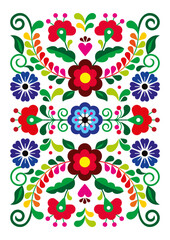 Mexican folk art style vector floral rectangle perfect for greeting card or invitation design, colorful pattern with flowers inspired by traditional embroidery from Mexico
 