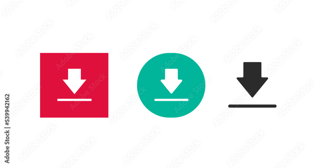 Poster download icon button arrow vector element or upload red green black square circle ui element design 