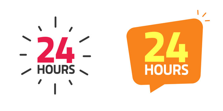 24 hour icon vector or 24hrs open service working time label badge modern trendy design banner image