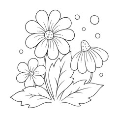 Flowers Chamomile and leaves. Coloring antistress for adults and children. Doodle ornament in black and white. Hand draw vector illustration.