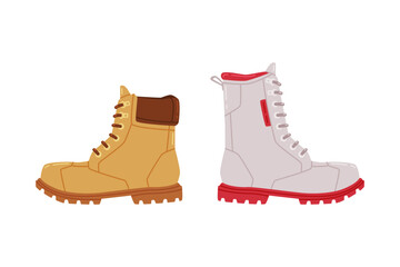 Warm Leather Boot as Seasonal Shoe and Casual Footwear Vector Set