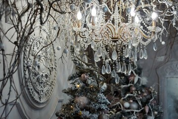 New Year and Christmas decoration at home. Close-up of decorative elements.