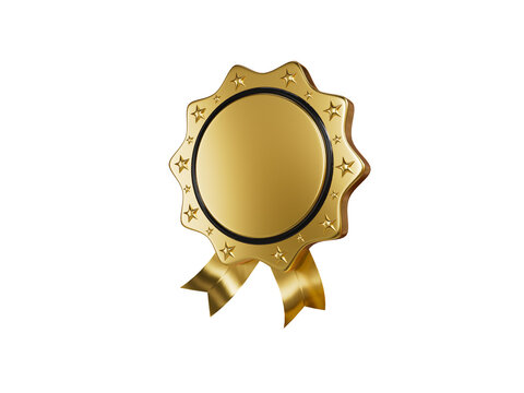 Gold color best award ribbon badge icon 3d render illustration