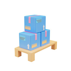 Carton boxes on wooded pallet icon isolated 3d render illustration