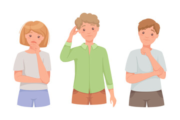 Obraz premium Pensive Man and Woman Character Scratching Head Thinking and Considering Something Vector Illustration Set