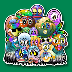 Monster cute character sticker vector