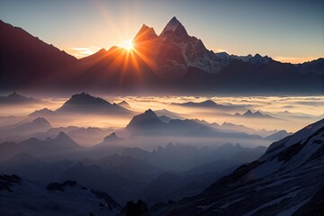 lever de soleil dans les montagnes