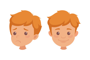 Obraz na płótnie Canvas Little Boy Character Face Feeling Different Emotion Vector Set