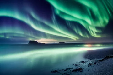 Deurstickers aurora borealis in winterlandschap © XtravaganT