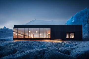 Modern house villa at a glacier