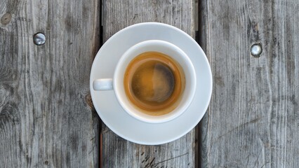 cup of coffee on wooden table