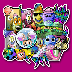 Sticker cute character doodle cartoon vector