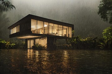 Fototapeta premium Modern design house in the rainforest jungle 