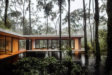 Modern design house in the rainforest jungle 