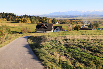 Fototapeta premium ODROWAZ, POLAND - SEPTEMBER 26, 2022: Mountain village near Zakopane city in Poland.