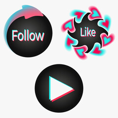 Icon set for popular social network. Black - blue - pink modern advertising social media design. Circle illustration Vector Isolated on white background
