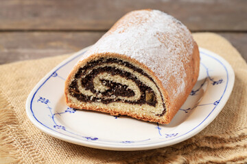 Poppy seed cake and traditional Christmas decorations.