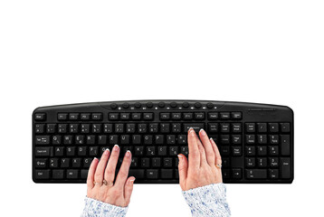 Hands uses computer keyboard top view