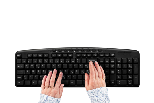 Hands uses computer keyboard top view