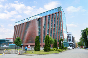Fototapeta na wymiar KRAKOW, POLAND - JUNE 14, 2021: The new buildings of University of Economics in Krakow, Poland.
