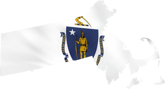 Massachusetts map with waving flag, US state. © boldg