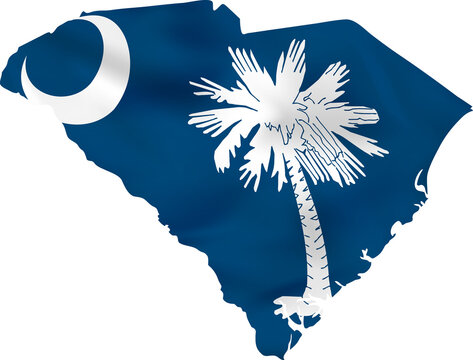 South Carolina map with waving flag, US state.