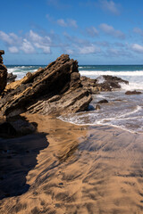 Wave patterns on the black sandy beach, Fuerteventura, Spain