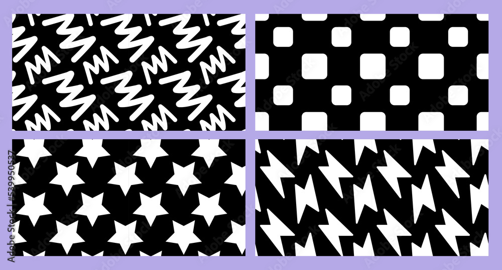Wall mural vector set of simple illustration with white color line, star and cube on black background. flat sty