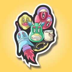 Doodle cartoon cute monster sticker