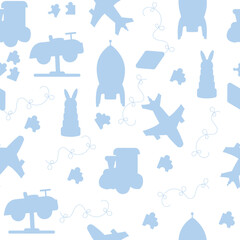 Pattern of children toys silhouette blue color. Vector