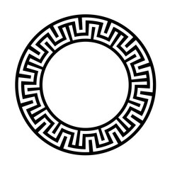 Greek round frame. Ancient Greek key black frame pattern, round antique border from Greece