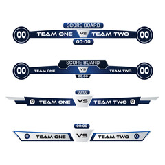 Set collection vector of Sport scoreboard with time and result display,  Lower Thirds Template layout design. Suitable for Headline, Sports games on television, Video, and media channel.