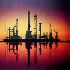 Fototapeta na wymiar Oil and gas refinery with reflection
