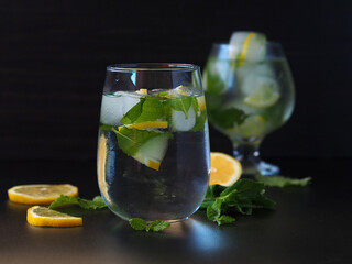 Refreshing drink with lemon, mint