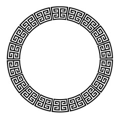 Greek round frame. Ancient Greek key black frame pattern, round antique border from Greece