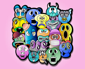Colored cartoon doodle monster vector design