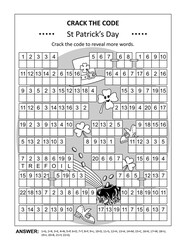 St Patrick's Day crack the code word game, or codebreaker word puzzle. Answer included.
