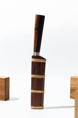 Beautiful Blade Of A Handmade Knife and natural wood scabbard.