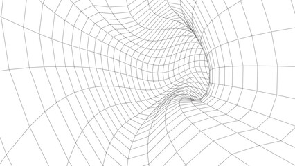 An abstract tunnel with a mesh structure. 3D grid of tunnels and corridors. Vector wormhole.