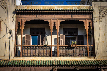 balcony of the house, mellah, jewish quarter, fez, fes, morocco, north africa