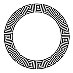 Greek round frame. Ancient Greek key black frame pattern, round antique border from Greece