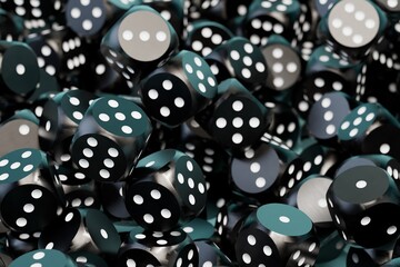 an abstract background consisting of patterns of black dice cubes with white dots. 3D render